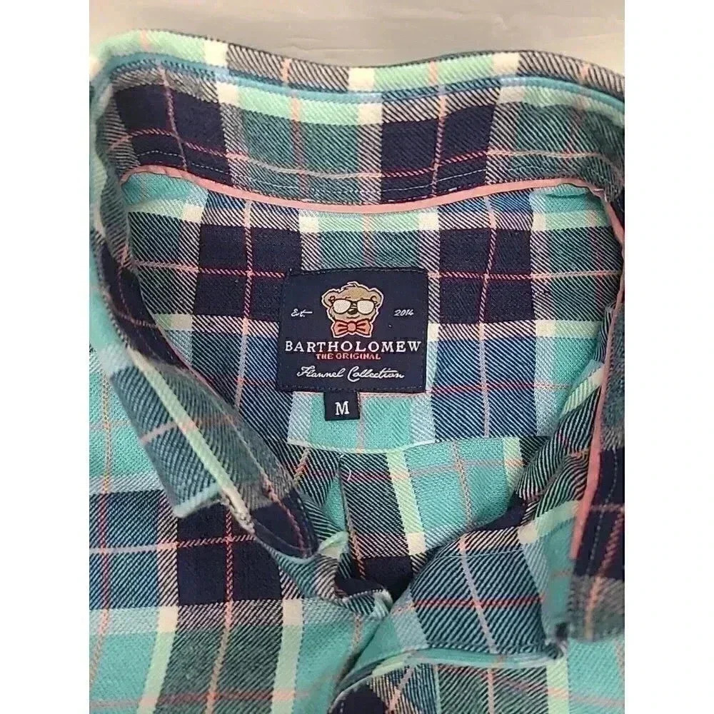 Bartholomew Flannel Collection Button Up Shirt Men's Size Medium Blue Plaid - Picture 3 of 7